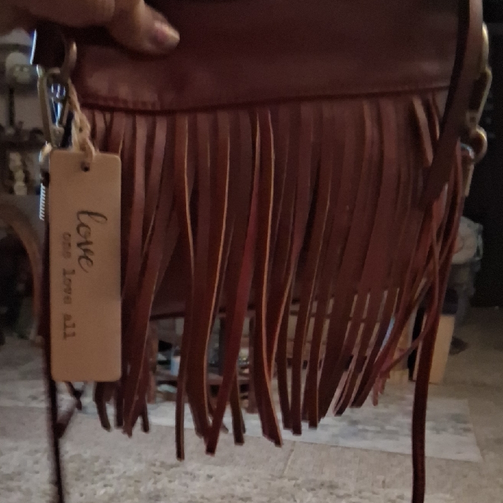 Love Crossbody Bag with Fringe - Brown